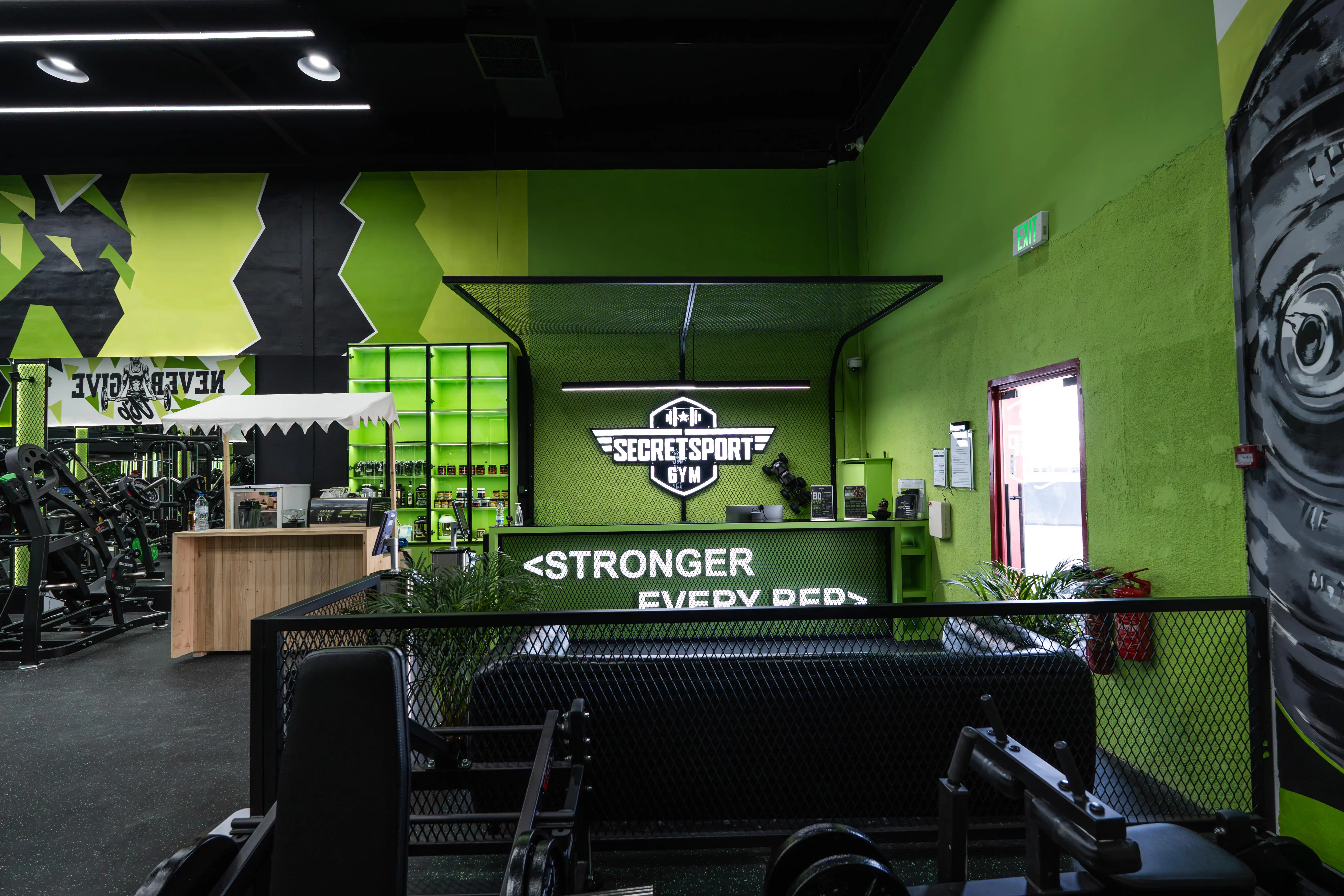 Secret Sport Gym reception and branded interior in Al Quoz 4, Dubai
